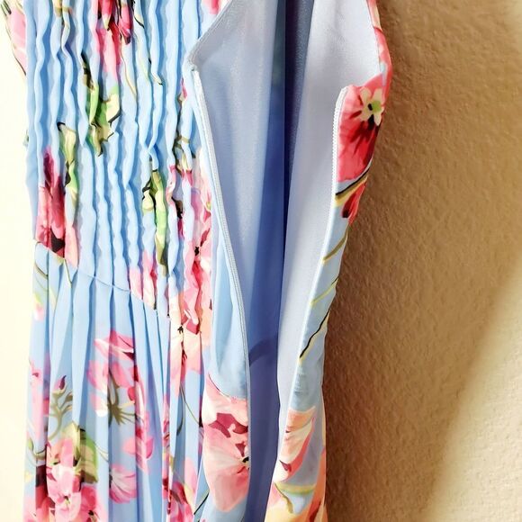 Blue Sky Pleated Floral Pattern Midi Summer Dress SALE - Picture 5 of 11